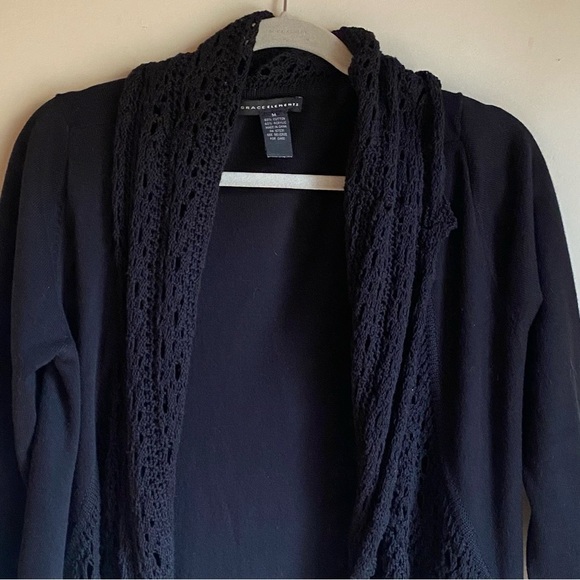 Grace Elements Crochet Collar and Hem Black Cardigan - Picture 5 of 7